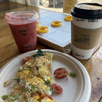 Perfect Blend - Scrambler, toffee coffee, and strawberry smoothie. - Coffee & Tea Near Me - Lexington, North Carolina Perfect Blend - Scrambler, toffee coffee, and strawberry smoothie. - Coffee & Tea Near Me - Lexington, North Carolina
