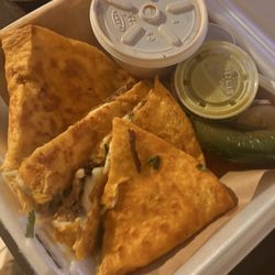 The Two Carnales Taqueria - Birria quesadilla 1 cup consomé