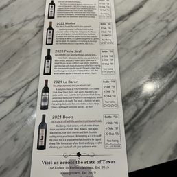 One side of the wine menu