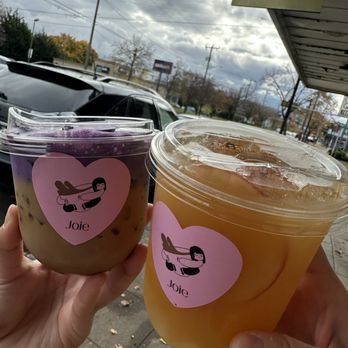 Joie COFFEE - Ube Latte (L) and Fresh Fruit Tea (R) - Coffee & Tea Near Me - Seattle, Washington Joie COFFEE - Ube Latte (L) and Fresh Fruit Tea (R) - Coffee & Tea Near Me - Seattle, Washington