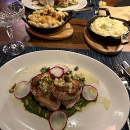 Roasted chicken, mac and cheese, and whipped potatoes. Chicken was cooked just right. Mac and cheese was a favorite for sure!