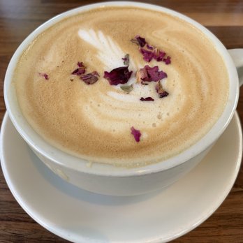 Cafe Flora - Cardamom Rose Oat Milk Latte - Vegetarian Near Me - Seattle, Washington