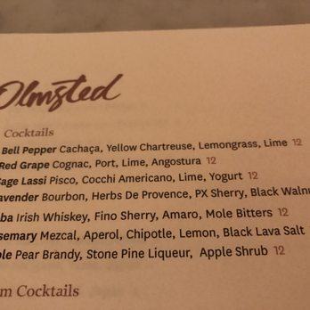 Olmsted - Cocktail menu - New American Near Me - Brooklyn, New York