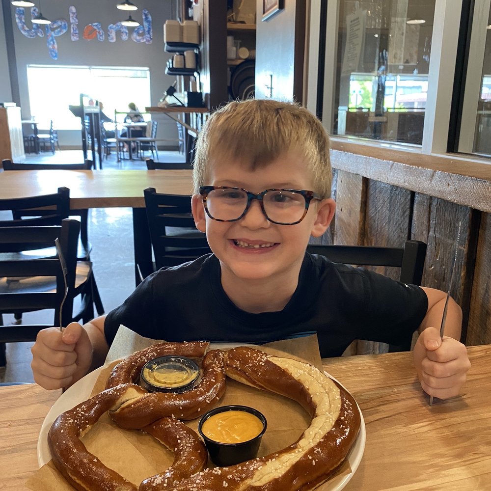 Upland Brewing Co. Bloomington Brewpub - Giant Pretzel made with their Beer Cheese and Beer Mustard - Brewpubs Near Me - Bloomington, Indiana Upland Brewing Co. Bloomington Brewpub - Giant Pretzel made with their Beer Cheese and Beer Mustard - Brewpubs Near Me - Bloomington, Indiana