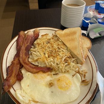 Mountain West Eatery - 2 egg plate with bacon , hash browns and toast - American Near Me - Las Vegas, Nevada Mountain West Eatery - 2 egg plate with bacon , hash browns and toast - American Near Me - Las Vegas, Nevada