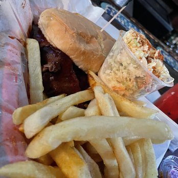 Silky O'Sullivan's - Bbq Beef Brisket Sandwich with slaw and fries - Bars Near Me - Memphis, Tennessee Silky O'Sullivan's - Bbq Beef Brisket Sandwich with slaw and fries - Bars Near Me - Memphis, Tennessee