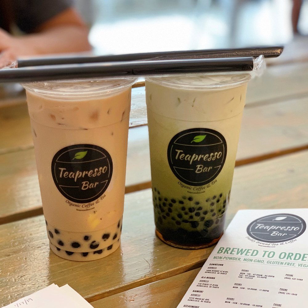 Teapresso Bar - (peep that iPhone XS quality haha) Wintermelon milk tea with boba + pudding; Hapa Haole milk tea with mixed boba - Coffee & Tea Near Me - Honolulu, Hawaii Teapresso Bar - (peep that iPhone XS quality haha) Wintermelon milk tea with boba + pudding; Hapa Haole milk tea with mixed boba - Coffee & Tea Near Me - Honolulu, Hawaii