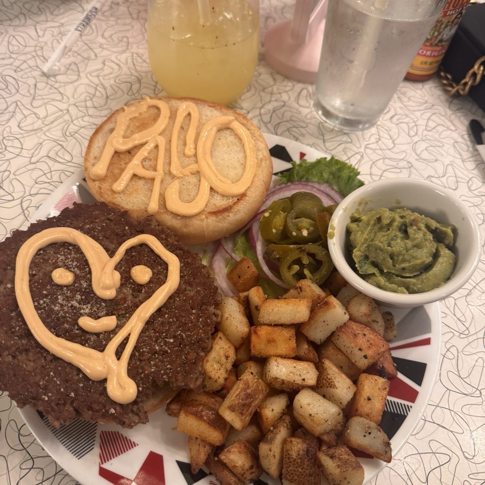 El Paso Burger (guacamole on side), Home Fries, & Pineapple Margarita El Paso Burger (guacamole on side), Home Fries, & Pineapple Margarita