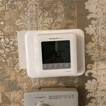 Gleason Plumbing, Heating and Air - This is a crooked hack job of a thermostat installation. - Heating & Air Conditioning/HVAC Near Me - Wauconda, Illinois