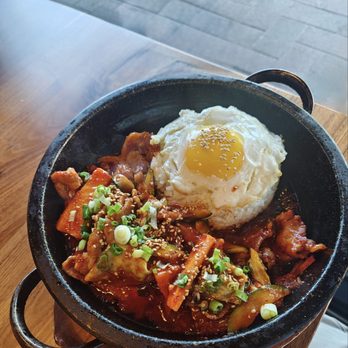 Marble Steakhouse & Grille - Spicy pork hot stone pot. - Barbeque Near Me - Irvine, California Marble Steakhouse & Grille - Spicy pork hot stone pot. - Barbeque Near Me - Irvine, California