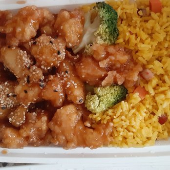 Okinawa - Sesame chicken combo meal with pork fried rice spicy which I'm not used to but pretty good - Japanese Near Me - Wynantskill, New York