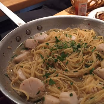 The Daily Catch - Pasta with scallops in white garlic wine sauce - Seafood Near Me - Brookline, Massachusetts The Daily Catch - Pasta with scallops in white garlic wine sauce - Seafood Near Me - Brookline, Massachusetts