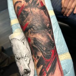 Black Elk Collective - Trash polka inspired realistic wolf done by Don "Rusty" Sorrell