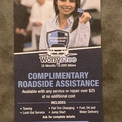 The Mobile Oil Changers - The insurance company brochure she hands out is expired.