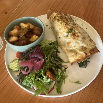 Greenhouse Penryn - A chicken crepe with mushrooms, onions, spinach, and béchamel! - Salad Near Me - Penryn, California