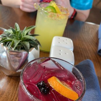 Blanco Cocina + Cantina - Jalapeño & Pineapple (back) and Blackberry Sangria (front) - Tacos Near Me - Tucson, Arizona Blanco Cocina + Cantina - Jalapeño & Pineapple (back) and Blackberry Sangria (front) - Tacos Near Me - Tucson, Arizona