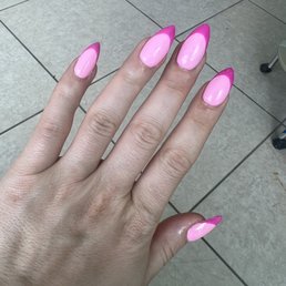 Barbie pink French tip acrylic nails Barbie pink French tip acrylic nails