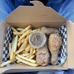 Oh Johny's Fried Chicken - Fries, drumsticks and maple bacon wings.