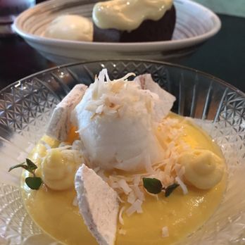 Makoto - Miami spice 2016: Mango pudding in the front, chocolate yuzu bar in the back! - Japanese Near Me - Miami Beach, Florida Makoto - Miami spice 2016: Mango pudding in the front, chocolate yuzu bar in the back! - Japanese Near Me - Miami Beach, Florida