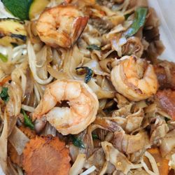 Bai Tong Thai Bistro - Pad Khee Mao with prawns is yummy & greasy $22.50. Happy dinner, 7/28/24