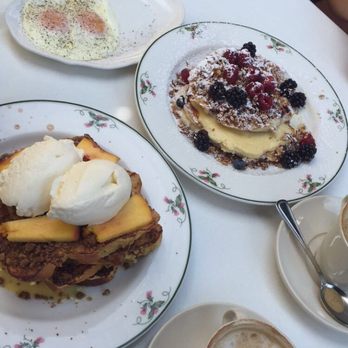 Big Jones - Peach custard French toast and blue snd raspberry Carolina rice cakes - Southern Near Me - Chicago, Illinois