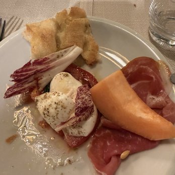 Antica Trattoria Santopadre - Caprese and prosciutto with melon - Roman Near Me - Rome, RM Antica Trattoria Santopadre - Caprese and prosciutto with melon - Roman Near Me - Rome, RM