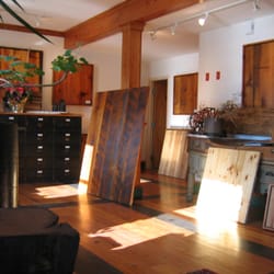 Longleaf Lumber - Our Cambridge showroom with sample panels of flooring, paneling, and other custom millwork.