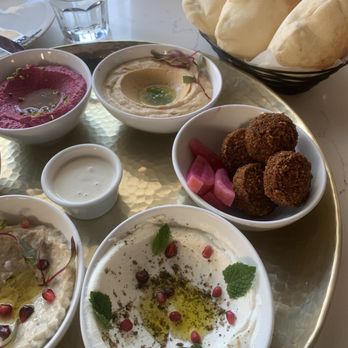 Ammatoli - Roasted Beets Hummus Mezz Spicy Hummus Mezza Falafel Mezza Grape Leaves Mezza "Yalanji" Labne Mezza Mutabbal Mezza - Mediterranean Near Me - Long Beach, California