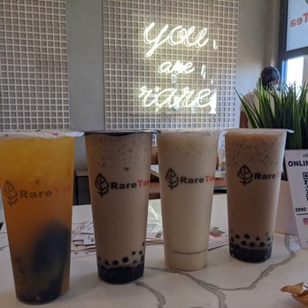 Rare Tea - Mango Passion Fruit Green Tea with grass Jelly, black milk tea with boba, Jasmine green milk tea with egg pudding Okinawa milk tea with boba - Bubble Tea Near Me - Chandler, Arizona