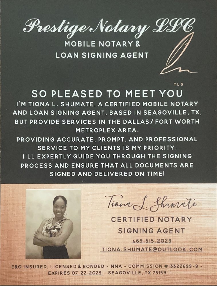 PRESTIGE NOTARY Seagoville, Texas Notaries Phone Number Yelp
