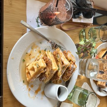 Bloom - Chicken and Waffles and Watermelon Rose cocktail - American Near Me - Santa Clara, California