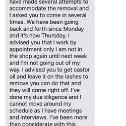 Wink Miami - Sending a text like this to a client is unacceptable, unprofessional, and just in bad taste. Also, her version of what transpired is wrong