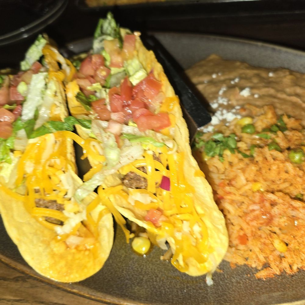 Cactus Canyon - Crispy ground beef tacos with refried beans and Mexican rice - Tex-Mex Near Me - Argyle, Texas
