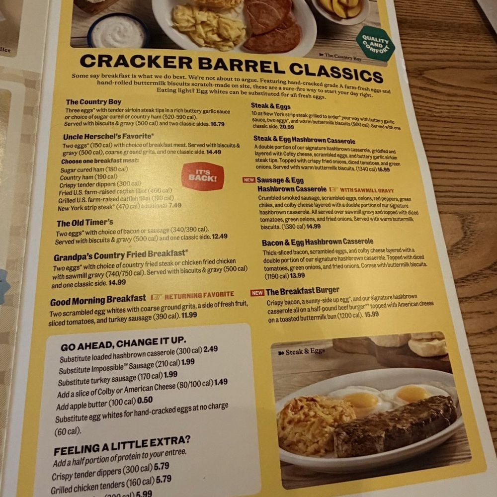 Cracker Barrel Old Country Store - Menu - Breakfast & Brunch Near Me - Kingman, Arizona