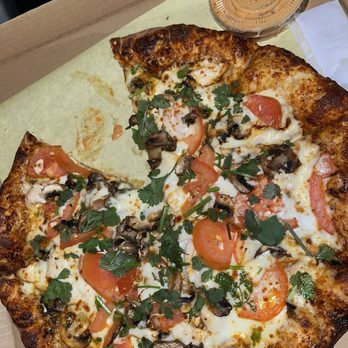 Thai Curry Pizza - medium tom yum chicken pizza + Curry Sauce on Side - Pizza Near Me - Long Beach, California Thai Curry Pizza - medium tom yum chicken pizza + Curry Sauce on Side - Pizza Near Me - Long Beach, California