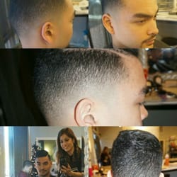 4.0 Cuts Barber Salon - Low pompadour bald fade with dip and hard part by Jessica.