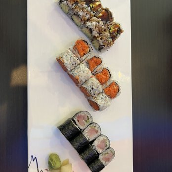 Akira level sushi & ramen - From top to bottom: Eel Avocado Roll, Spicy Tuna Roll, Yellowtail Scallion Roll - Sushi Bars Near Me - Charlottesville, Virginia Akira level sushi & ramen - From top to bottom: Eel Avocado Roll, Spicy Tuna Roll, Yellowtail Scallion Roll - Sushi Bars Near Me - Charlottesville, Virginia