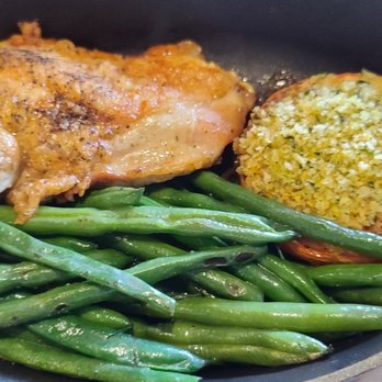 Café Rabelais - Filet de Poulet Roti a la Provencale (roast chicken breast with green beans and seasoned breaded tomato), served with fries - French Near Me - Houston, Texas Café Rabelais - Filet de Poulet Roti a la Provencale (roast chicken breast with green beans and seasoned breaded tomato), served with fries - French Near Me - Houston, Texas