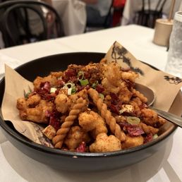 Crispy beef and fried dough twists