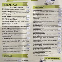 The Island Cuban Cafe - Menu