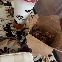 Mango boba and popcorn chicken Mango boba and popcorn chicken
