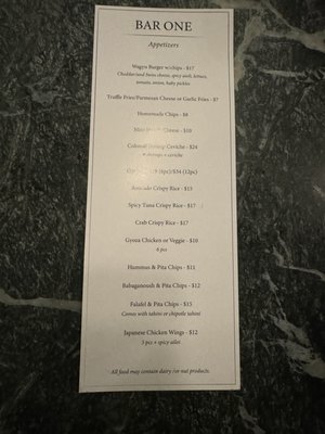 Menu photo 6 Bar One Los Angeles, CA