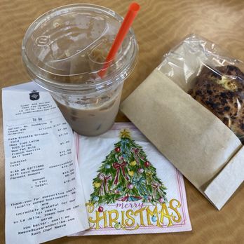 Sugar and Scribe  - My purchases - latte & savory croissant - Bakeries Near Me - La Jolla, California