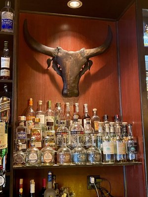 Photo of Agave Grill - Hartford, CT, US. Bull skull behind the bar