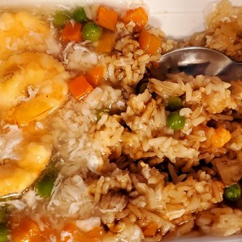 Joy Wok II - 5 gigantic shrimp in lobster sauce with pork fried rice!! - Chinese Near Me - Columbus, North Carolina Joy Wok II - 5 gigantic shrimp in lobster sauce with pork fried rice!! - Chinese Near Me - Columbus, North Carolina