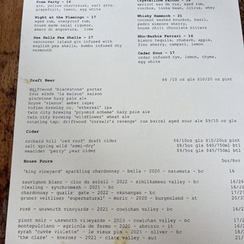 Wolf In The Fog - The menu. - Canadian (New) Near Me - Tofino, British Columbia