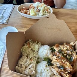 Fried Chicken Garlic Basil & Garlic Shrimp in the back Fried Chicken Garlic Basil & Garlic Shrimp in the back