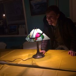 Gallery's Choice - My son and his finish product from a stained glass class