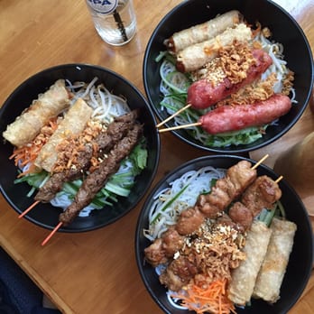 Little Saigon - Beef, ground pork, and chicken bun with spring rolls. - Vietnamese Near Me - Amsterdam, New Hampshire