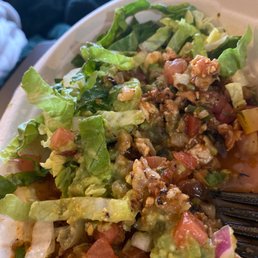 Sofritas burrito bowl with cauliflower rice, tomato salsa, guacamole and romaine lettuce. Amazing! Sofritas burrito bowl with cauliflower rice, tomato salsa, guacamole and romaine lettuce. Amazing!